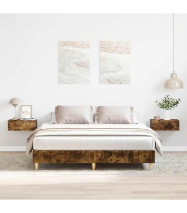 vidaXL Bed Frame No Mattress Smoked Oak 150x200 cm Engineered Wood