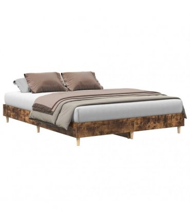vidaXL Bed Frame No Mattress Smoked Oak 150x200 cm Engineered Wood