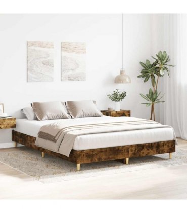 vidaXL Bed Frame No Mattress Smoked Oak 150x200 cm Engineered Wood