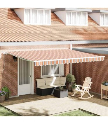 vidaXL Manual Awning 4.5 x 3.5 m Orange Grey Blue and White Stripe