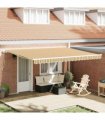 vidaXL Manual Awning 4.5 x 3.5 m Yellow Grey and White Stripe
