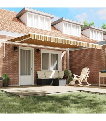vidaXL Manual Awning 4.5 x 3.5 m Yellow Grey and White Stripe