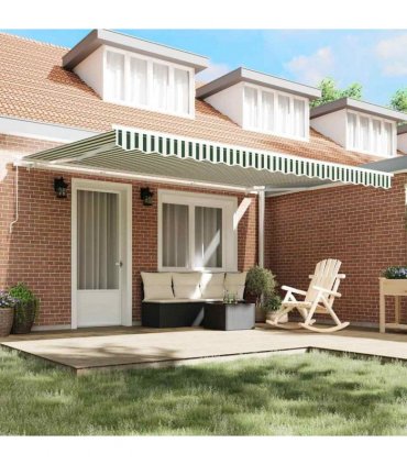 vidaXL Manual Awning 4.5 x 3.5 m Green and White Stripe 100% Polyester