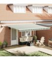 vidaXL Manual Awning with Solar LED 4.5 x 3.5 m Green and White Stripe