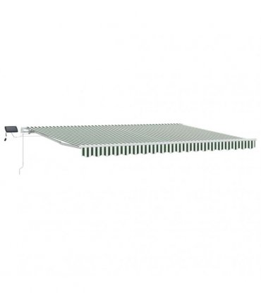vidaXL Manual Awning with Solar LED 4.5 x 3.5 m Green and White Stripe