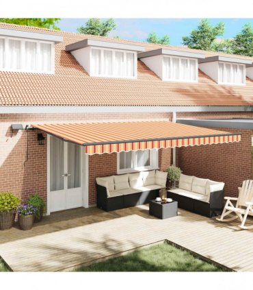 vidaXL Manual Awning with Solar LED 5 x 3 m Yellow and Orange Stripe