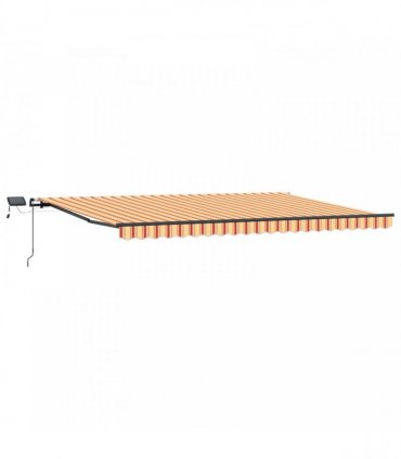 vidaXL Manual Awning with Solar LED 5 x 3 m Yellow and Orange Stripe