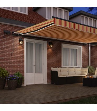 vidaXL Manual Awning with Solar LED 5 x 3 m Yellow and Orange Stripe