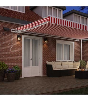 vidaXL Manual Awning with Solar LED 5 x 3 m Red and White Stripe