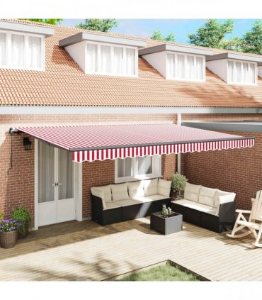 vidaXL Manual Awning 5 x 3 m Red and White Stripe 100% Polyester
