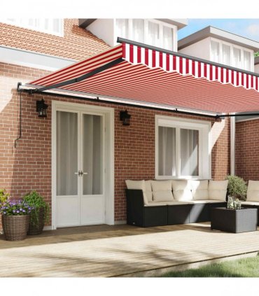 vidaXL Manual Awning 5 x 3 m Red and White Stripe 100% Polyester