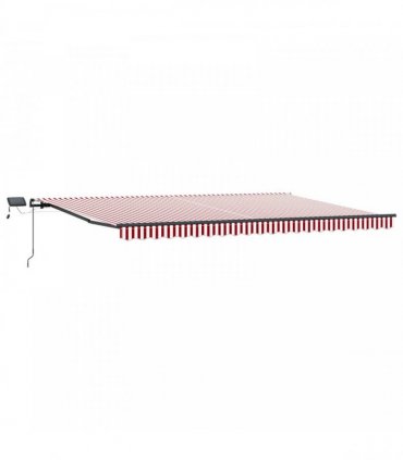 vidaXL Manual Awning with Solar LED 5 x 3 m Red and White Stripe
