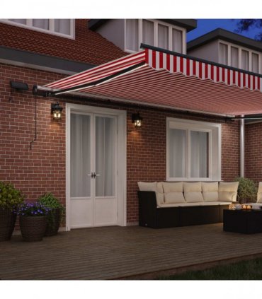 vidaXL Manual Awning with Solar LED 5 x 3 m Red and White Stripe