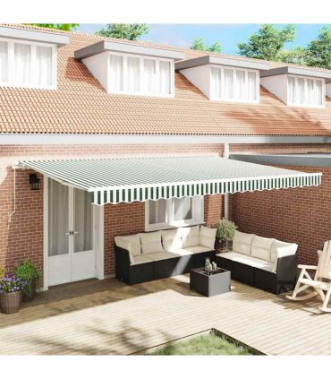 vidaXL Manual Awning 5 x 3 m Green and White Stripe 100% Polyester