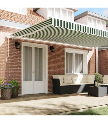 vidaXL Manual Awning 5 x 3 m Green and White Stripe 100% Polyester
