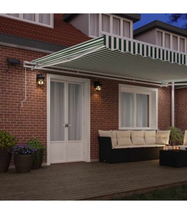vidaXL Manual Awning with Solar LED 5 x 3 m Green and White Stripe