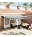 vidaXL Manual Awning 5 x 3 m Green and White Stripe 100% Polyester