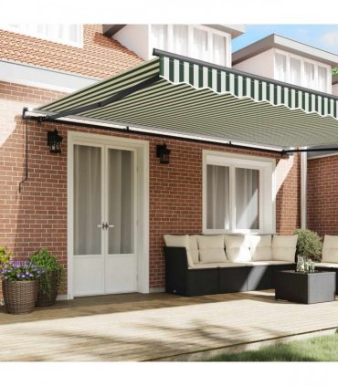 vidaXL Manual Awning 5 x 3 m Green and White Stripe 100% Polyester