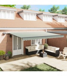 vidaXL Manual Awning with Solar LED 5 x 3 m Green and White Stripe