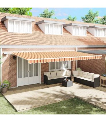 vidaXL Manual Awning with Solar LED 6 x 3 m Yellow and Orange Stripe