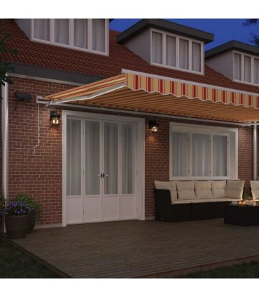 vidaXL Manual Awning with Solar LED 6 x 3 m Yellow and Orange Stripe