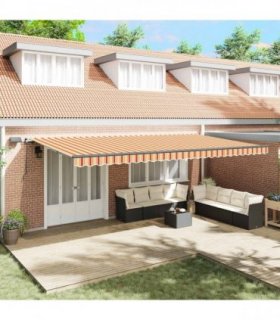 vidaXL Manual Awning with Solar LED 6 x 3 m Yellow and Orange Stripe