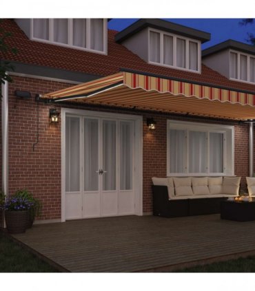 vidaXL Manual Awning with Solar LED 6 x 3 m Yellow and Orange Stripe