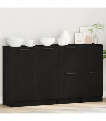vidaXL Sideboard 3 pcs Black Oak 120 x 30 x 70 cm Engineered Wood