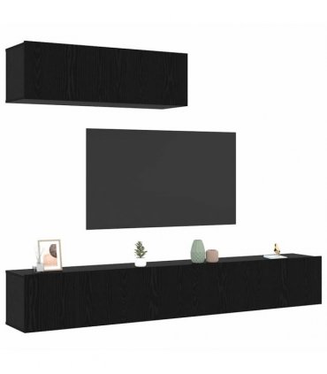 vidaXL TV Cabinet Set 3 pcs Black Oak Engineered Wood