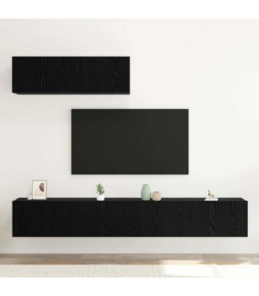 vidaXL TV Cabinet Set 3 pcs Black Oak Engineered Wood
