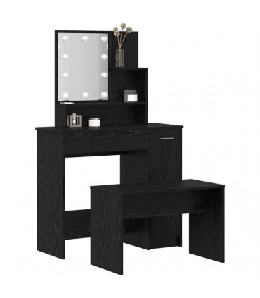 vidaXL LED Dressing Table Set 2 pcs Black Oak 86.5 x 35 x 136 cm