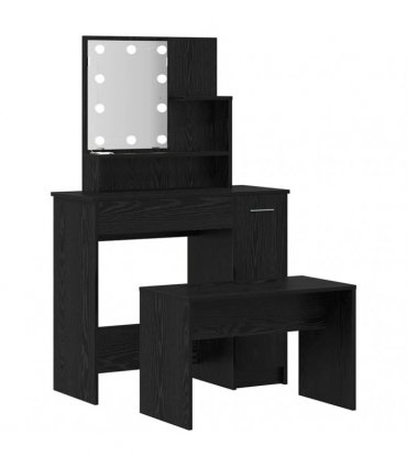 vidaXL LED Dressing Table Set 2 pcs Black Oak 86.5 x 35 x 136 cm