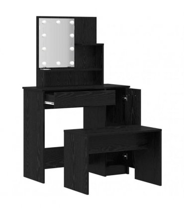 vidaXL LED Dressing Table Set 2 pcs Black Oak 86.5 x 35 x 136 cm