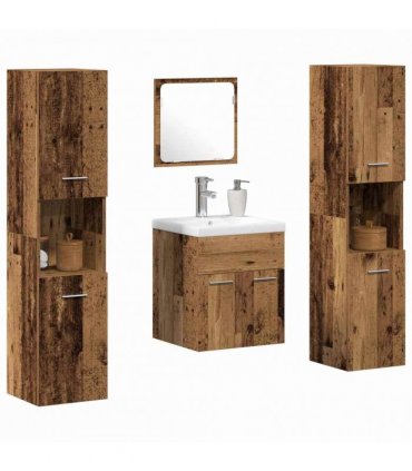 vidaXL Bathroom Furniture Set 4 pcs Old Wood 41 x 38.5 x 46 cm