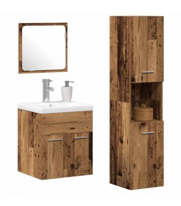 vidaXL Bathroom Furniture Set 4 pcs Old Wood Engineered Wood