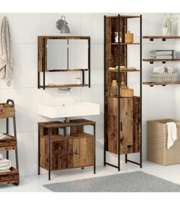 vidaXL Bathroom Furniture Set 3 pcs Old Wood Engineered Wood