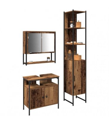 vidaXL Bathroom Furniture Set 3 pcs Old Wood Engineered Wood