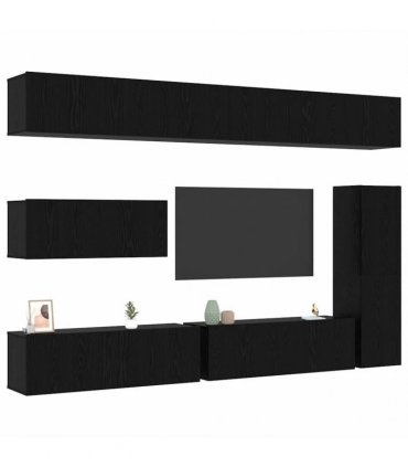 vidaXL TV Cabinet Set 7 pcs 12.01 x 11.81 x 43.31 in Black Oak