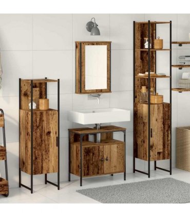 vidaXL Bathroom Furniture Set 4 pcs Old Wood Engineered Wood