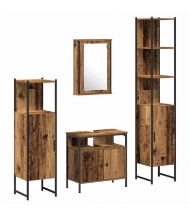 vidaXL Bathroom Furniture Set 4 pcs Old Wood Engineered Wood