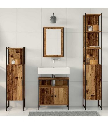 vidaXL Bathroom Furniture Set 4 pcs Old Wood Engineered Wood