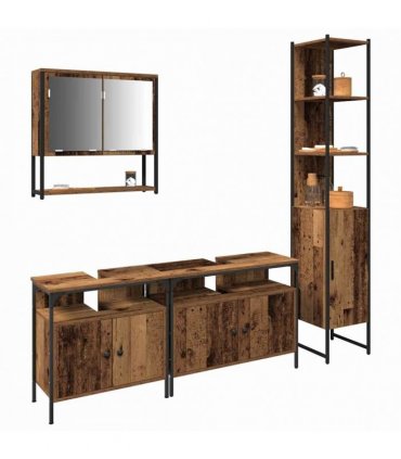 vidaXL Bathroom Furniture Set 4 pcs Old Wood Engineered Wood