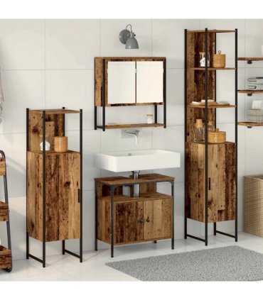 vidaXL Bathroom Furniture Set 4 pcs Old Wood Engineered Wood