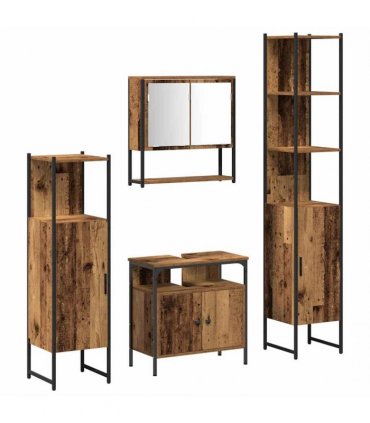 vidaXL Bathroom Furniture Set 4 pcs Old Wood Engineered Wood