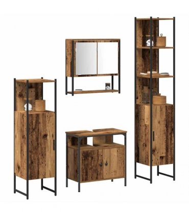 vidaXL Bathroom Furniture Set 4 pcs Old Wood Engineered Wood
