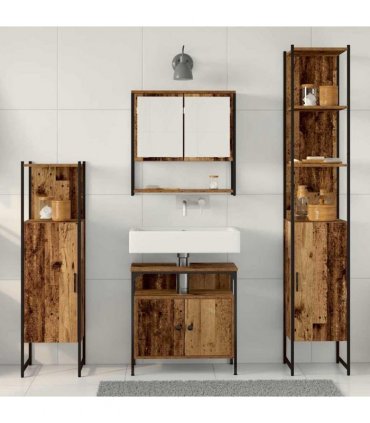 vidaXL Bathroom Furniture Set 4 pcs Old Wood Engineered Wood