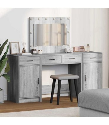 vidaXL Dressing Table 3 pcs Grey 78.5 x 41 x 135 cm Engineered Wood