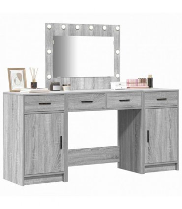 vidaXL Dressing Table 3 pcs Grey 78.5 x 41 x 135 cm Engineered Wood