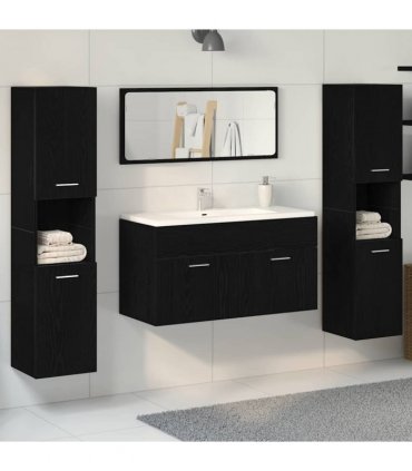vidaXL Bathroom Furniture Set 4 pcs Black Oak 90 x 38.5 x 46 cm