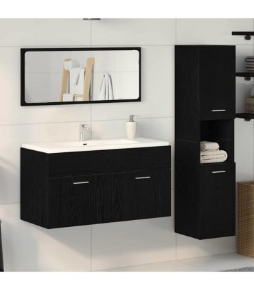 vidaXL Bathroom Furniture Set 3 pcs Black Oak Engineered Wood